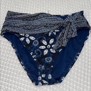 Navy Blue Floral High Waist Bikini Bottom